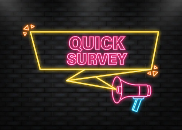 Neon Icon. Megaphone blue banner with quick survey sign. Vector illustration. — 스톡 벡터