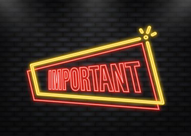 Neon Simgesi. Beyaz arkaplanda düz stil kırmızı pankart önemli. Vektör illüstrasyonu.