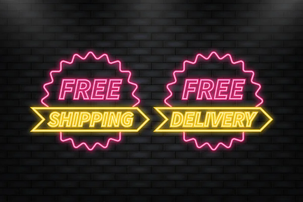 Neon Icon. Free Delivery, free shipping. Delivery banner on white background — Vettoriale Stock
