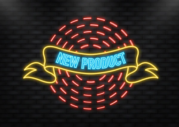Neon Icon. Vintage new product ribbon on dark background. Modern vector illustration. Vector design. — Vettoriale Stock