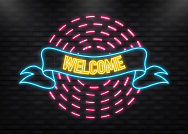 Neon Icon. Vintage welcome ribbon in retro style. Vector banner. Invitation card, banner. — Vettoriale Stock