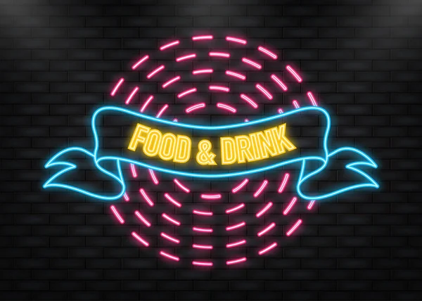 Neon Icon. Food and drink in vintage style. Banner vector. Vintage, retro design. Poster design template — Vettoriale Stock