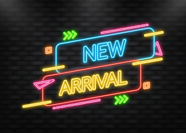Neon Icon. New arrival label on dark background. New arrival. Vector illustration — ストックベクタ