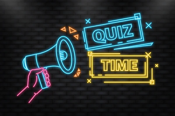 Neon Icon. Quiz blue banner in 3D style on white background. Vector illustration — 스톡 벡터