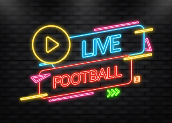 ネオンアイコン。ライブサッカーストリーミングアイコン、バッジ、放送やオンラインサッカーストリームのためのボタン — ストックベクタ