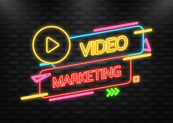 Ícone de néon. Modelo de design com marketing de vídeo. Ícone vetorial. Banner para marketing de design publicitário. —  Vetores de Stock