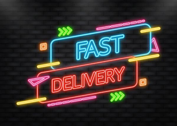 Neon Icon. Fast delivery service badge. Fast time delivery order with stopwatch on white background. Vector illustration. — стоковый вектор