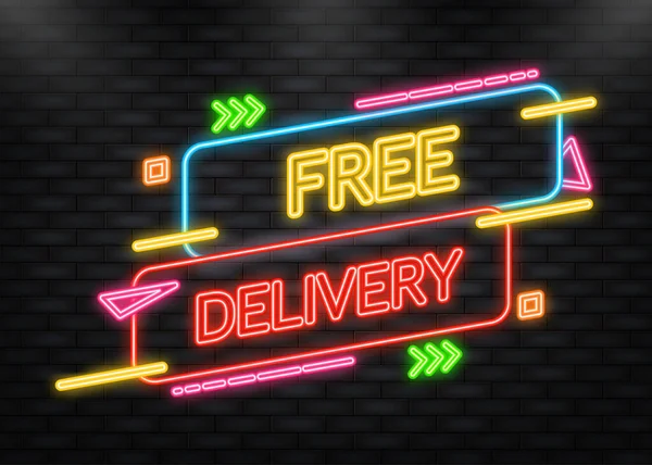 Neon Icon. Free delivery service badge. Free delivery order with car on white background. Vector illustration — Vettoriale Stock