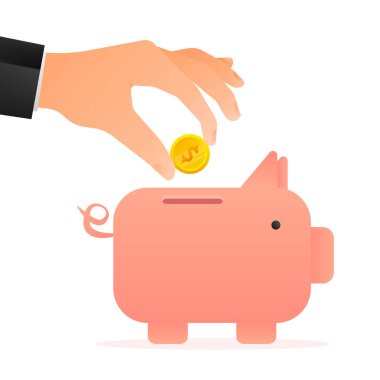 Domuz kumbarası. Vektör düz çizim. Kurye servisi.