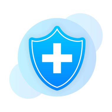 Konsept tasarım için tıbbi kalkan eli olan düz bir simge. Sağlık hizmeti kavramı