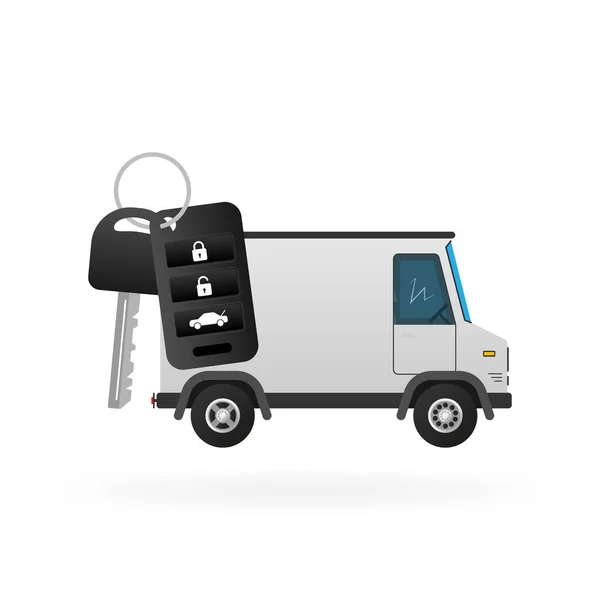 Flat truck with key icon on white background. Mockup template vector illustration — стоковый вектор