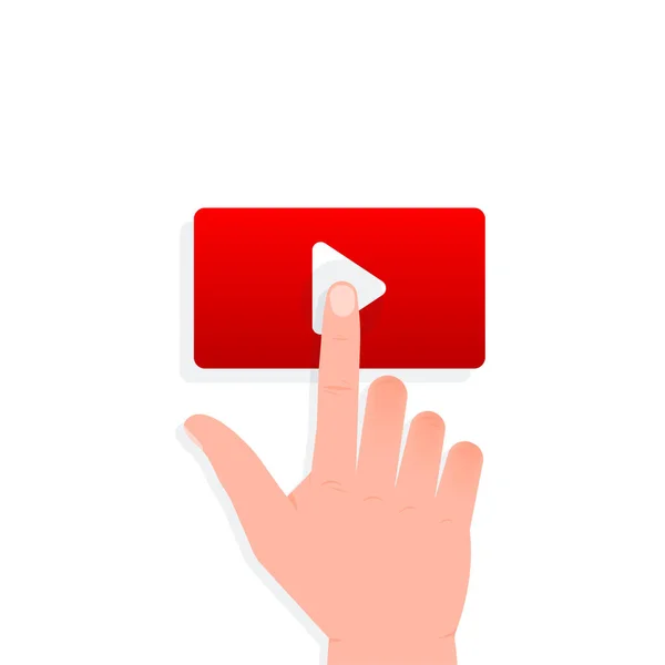 비디오 아이콘 재생, 빨간 버튼 표시 흰색 배경에 — 스톡 벡터