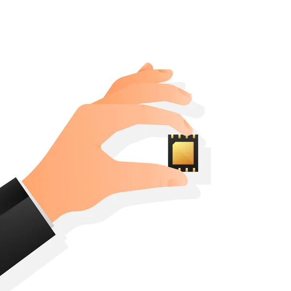 Flat icon with sim in hand. Hand holding mobile phone. — Stock Vector