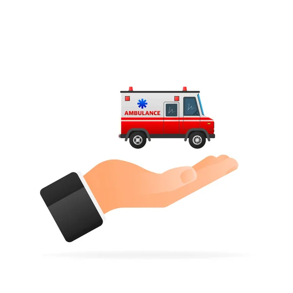 Ambulance emergency car or automobile with hand moving fast vector illustration. Mockup template vector illustration
