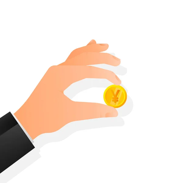 Yen coin hand, great design for any purposes. Vector drawing. Flat vector — 스톡 벡터