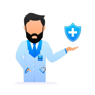 Online tıbbi bakım doktoru. Vektör izometrik çizim. Sağlık hizmetleri illüstrasyonu.