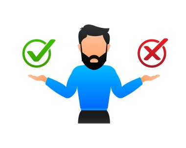 Düz, özet. Yüz sembolü. Düz çizim, kırmızı evet, hayır adamım..