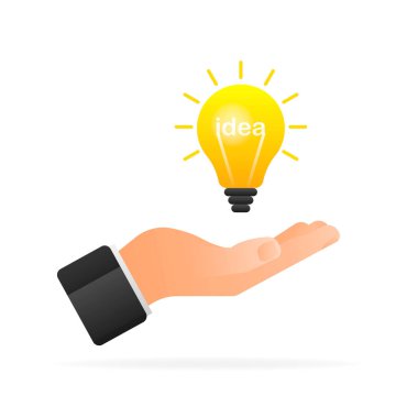 Çizgi film tarzında bir fikir lambası. İzole edilmiş arka plan. Gerçekçi vektör çizimi. Basit vektör illüstrasyonu