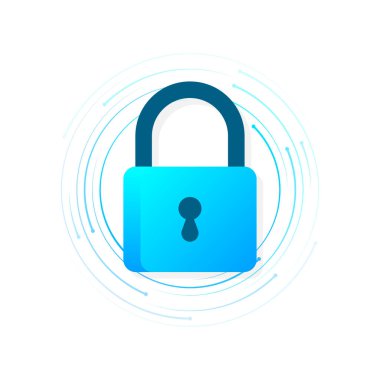 Siber güvenlik kavramı. Asma kilit, kilitle. Mahremiyet kavramı. Düz düğme. Dijital arkaplan