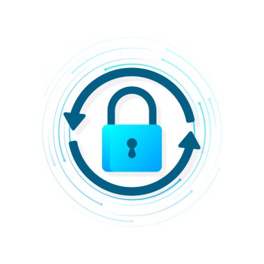 Siber güvenlik kavramı. Asma kilit, kilitle. Mahremiyet kavramı. Düz düğme. Dijital arkaplan