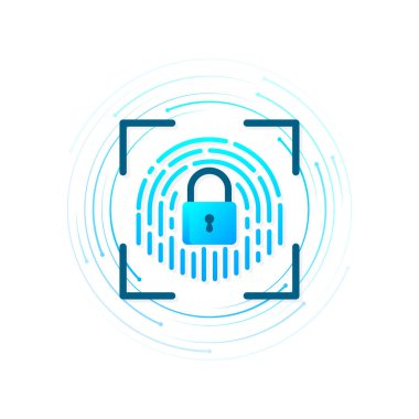 Kimliğe dokun - vektör çizimi. Beyaz arka planda izole edilmiş parmak izi olan akıllı telefon..