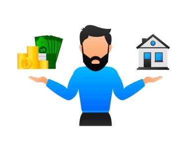 Vektör çizimi. Ev paraya karşı. Finansal yatırım. İş konsepti vektör arkaplanı.