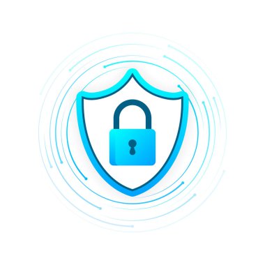 Siber güvenlik kavramı. Asma kilit, kilitle. Mahremiyet kavramı. Düz düğme. Dijital arkaplan