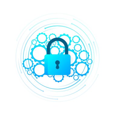 Private key, digital key. Cyber security concept. Futuristic server