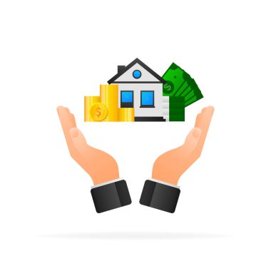 Çizgi film bilgileri. Ev parası. Vektör izometrik çizim. Çizgi film vektör çizimi. Mali izometrik