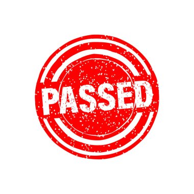 Red passed stamp in vintage style on white background. Check mark icon