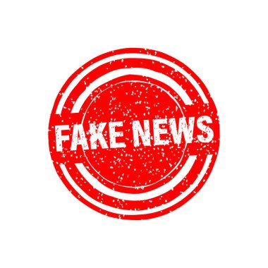 Kırmızı sahte haber damgası. Sosyal medya konsepti. Logo sembolü. Vektör logosu