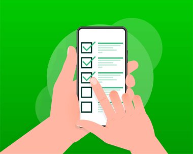 Beyaz arkaplanda Kontrol Listesi tableti. Tamam imzala. Vektör illüstrasyonu