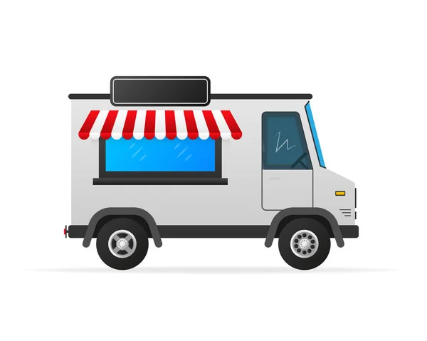 Vintage flat set with truck, kiosk icon. Courier service delivery. Ice cream van — Vetor de Stock