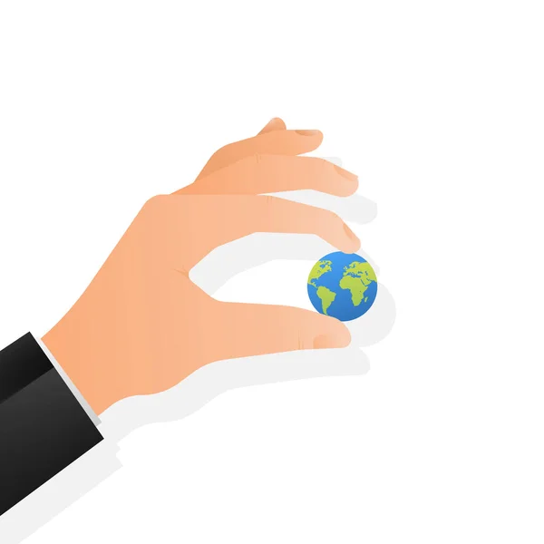 Icona del pianeta vettoriale Terra in mano. Pianeta piatto icona della Terra. — Vettoriale Stock