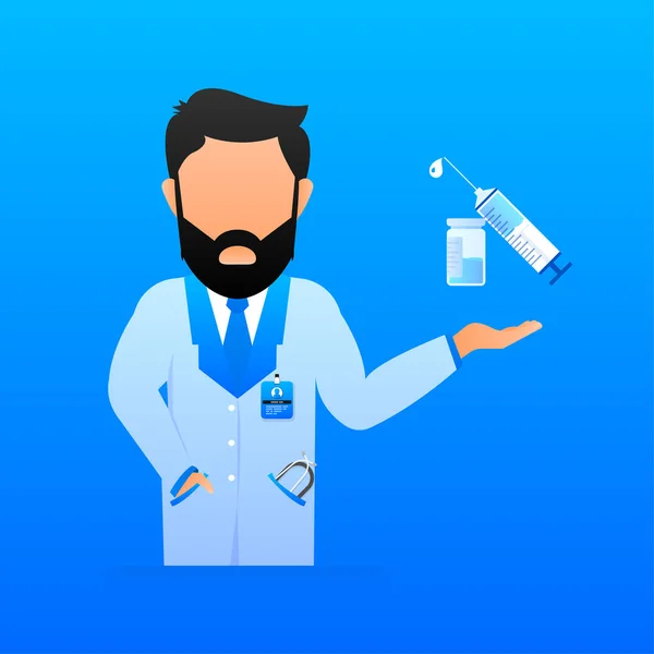 Vaccine COVID-19 vector icon. Syringe and blue vaccine vial. Vector illustration — ストックベクタ