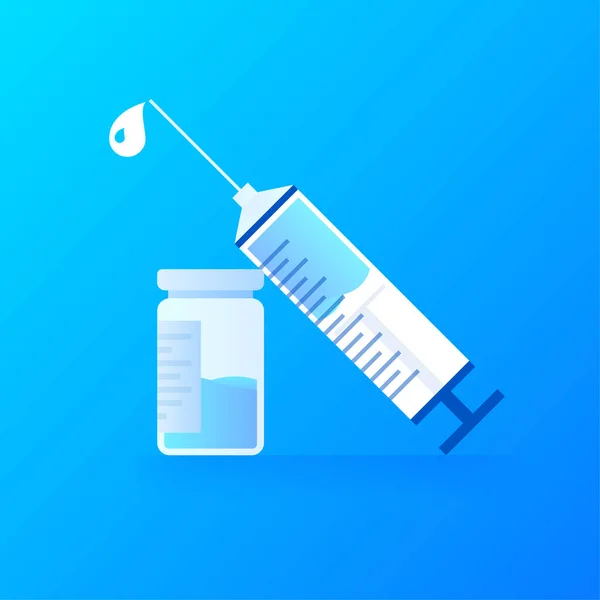 Vaccine COVID-19 vector icon. Syringe and blue vaccine vial. Vector illustration — Stock vektor