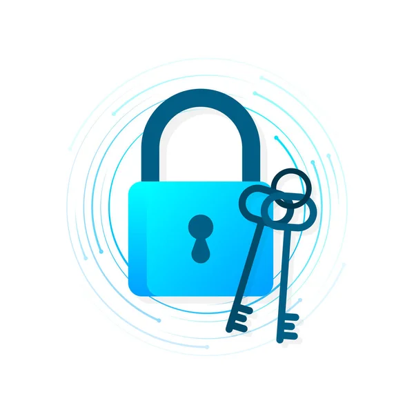 Cyber security concept. Padlock, lock. Privacy concept. Flat button. Digital background — Vector de stock