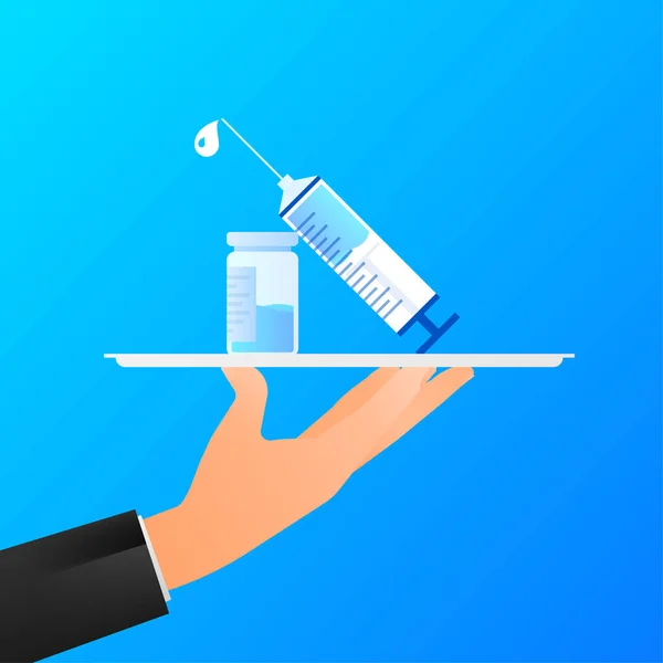 Vaccine COVID-19 vector icon. Syringe and blue vaccine vial. Vector illustration — Wektor stockowy