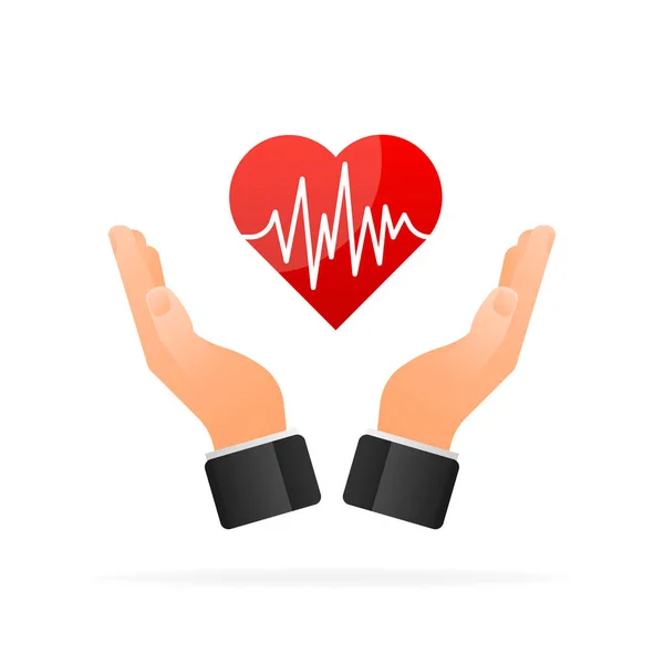 Red heart with heartbeat diagram symbol. Vector illustration — Stock Vector