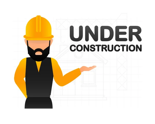 Flat illustration under construction for site design with man. Vector banner. Web banner — Vetor de Stock