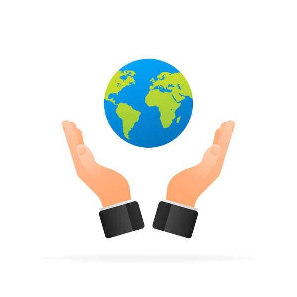 Vector planet Earth with hand icon. Flat planet Earth icon — Wektor stockowy