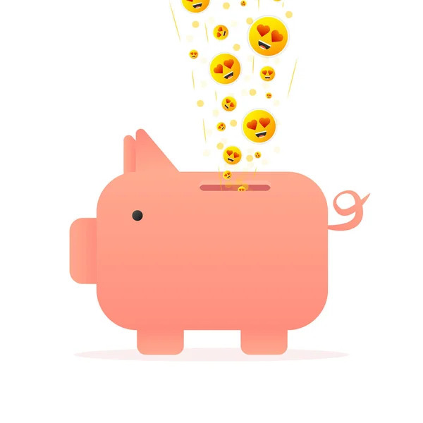 Piggy bank with social media signs, great design for any purposes —  Vetores de Stock