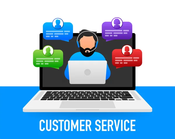 Customer help. Tech support. Cartoon vector illustration. Feedback service internet technology. Online support center. — Stock Vector