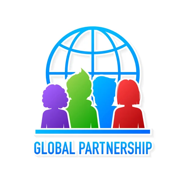 Globální partnerství v plochém stylu. Globální sociální síť. Digitální technologie — Stockový vektor