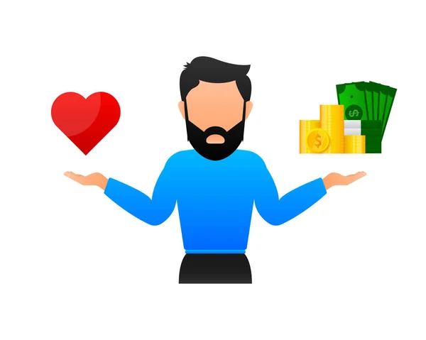 Χρήματα vs αγάπη, μεγάλη σχεδίαση για κάθε σκοπό. Διάνυσμα, απεικόνιση — Διανυσματικό Αρχείο