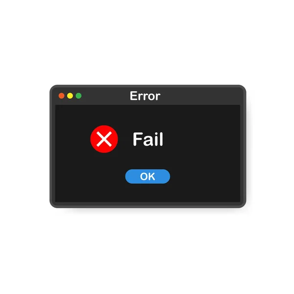 Erreur système vector icon failure pc interface. Message d'erreur fenêtre de l'ordinateur alerte popup — Image vectorielle