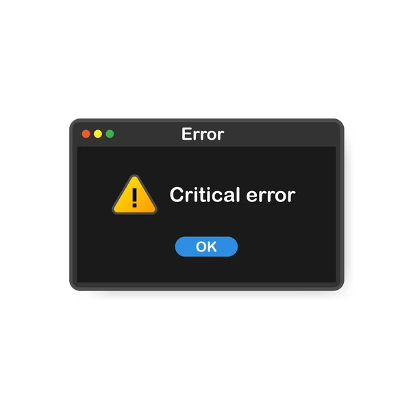 Sistema de error icono de error interfaz de PC. Mensaje de error ventana del ordenador alerta emergente — Vector de stock