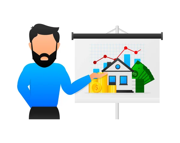 Cartoon infographic. House money. Vector isometric illustration. Cartoon vector illustration. Finance isometric — Vetor de Stock