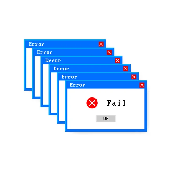 Sistema de error icono de error interfaz de PC. Mensaje de error ventana del ordenador alerta emergente — Archivo Imágenes Vectoriales