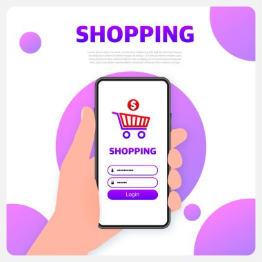 3d shopping online for web promotion design. Web banner. Digital computer technology isometric background concept